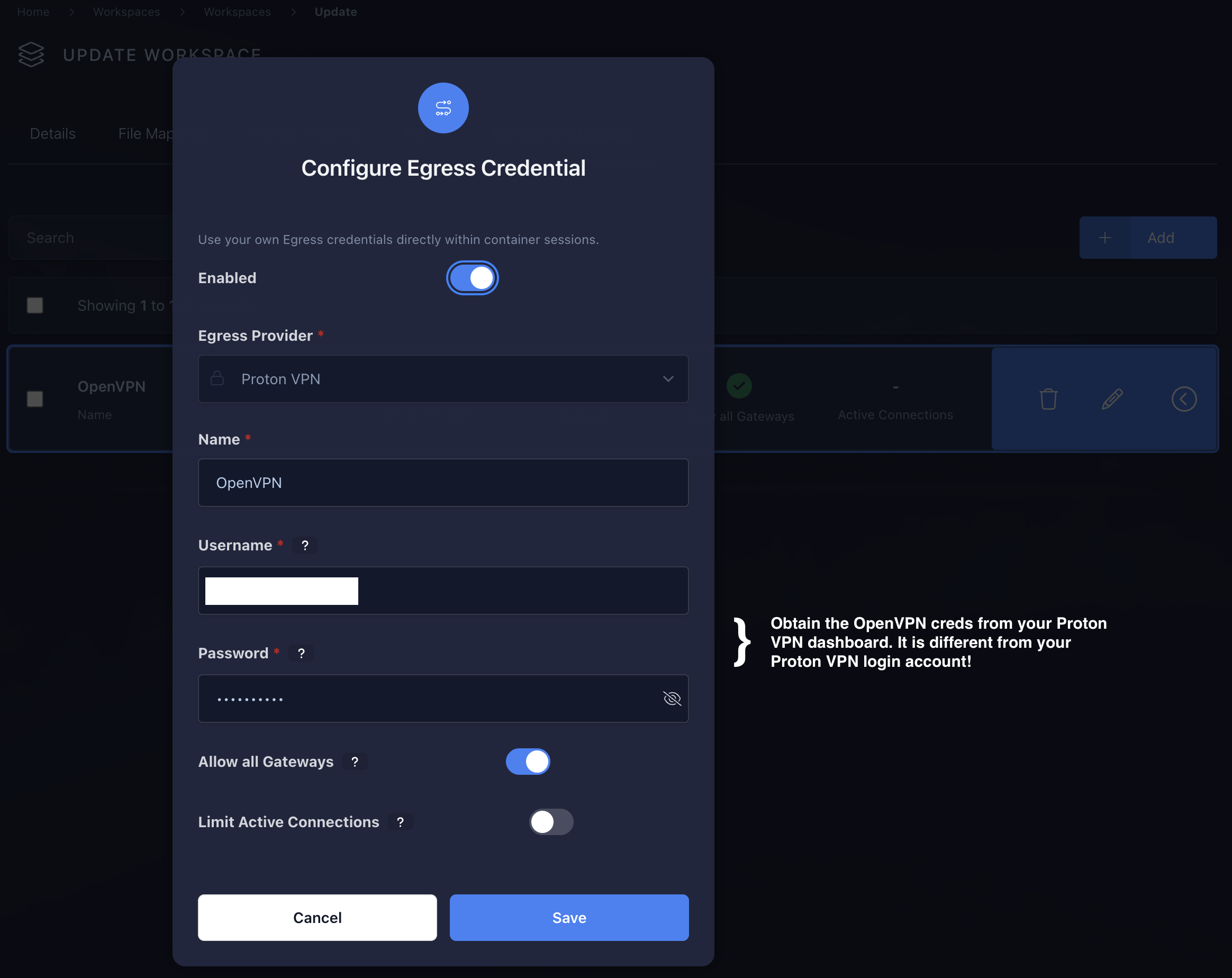Add Egress Creds to Brave workspace