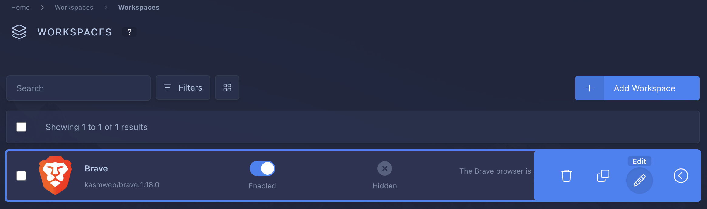 Edit Brave workspace
