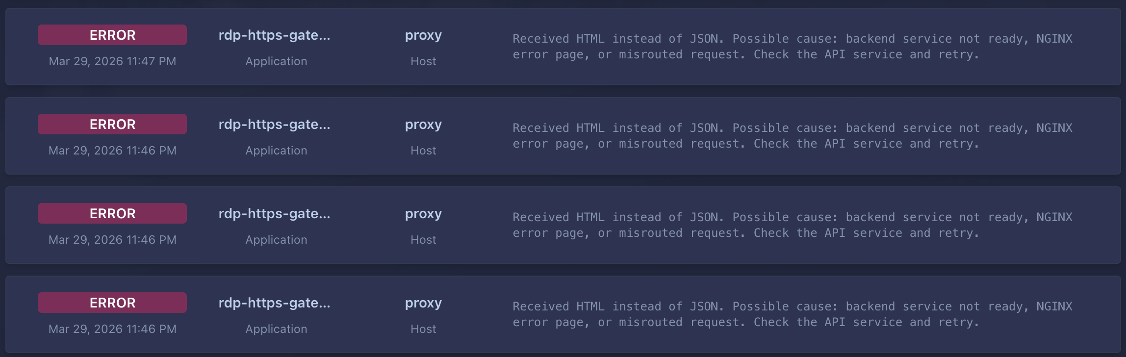 RDP Connectivity Errors