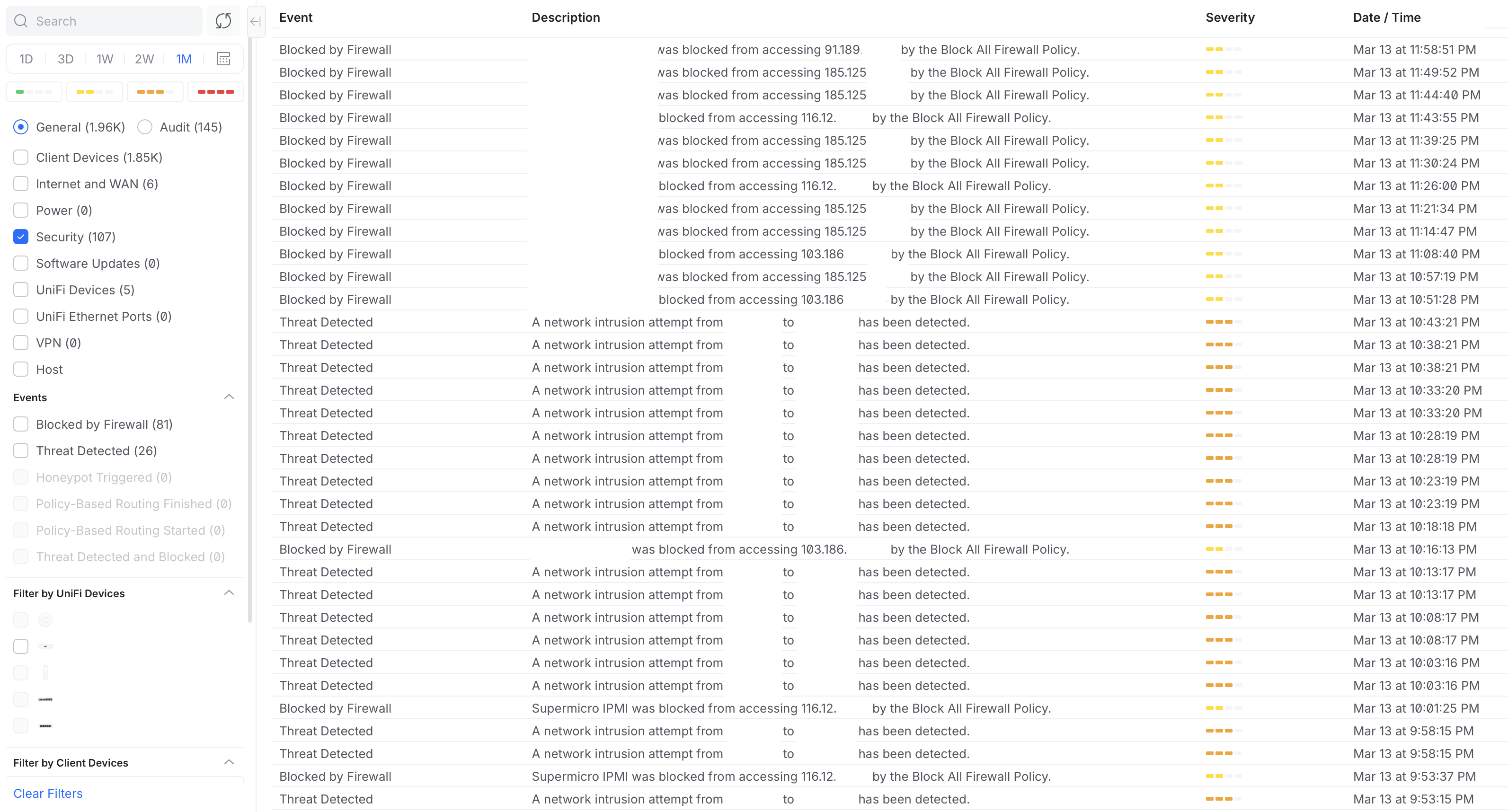 UniFi Log > Security